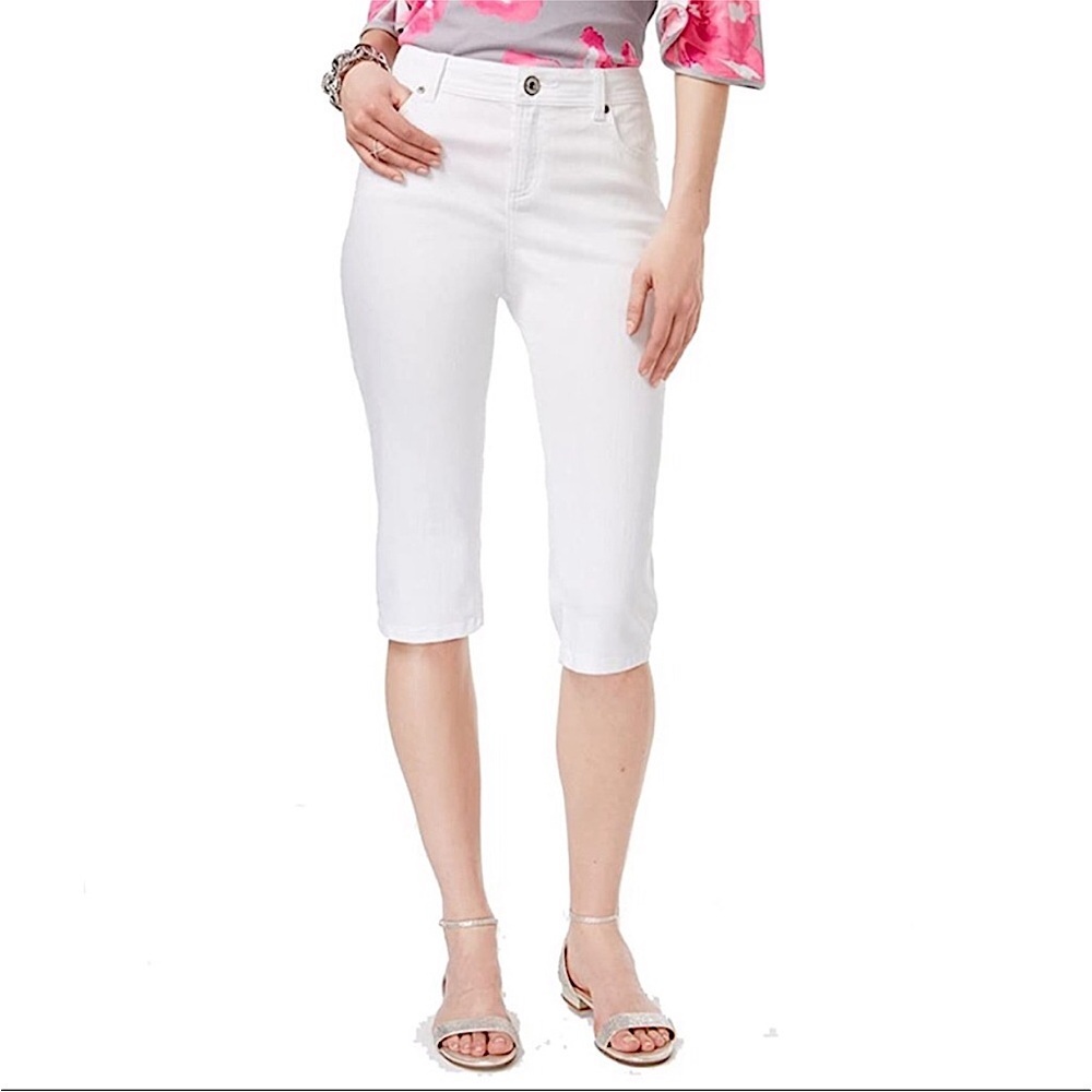 INC New With Partial Tags Womens Regular Fit Straight Leg Cropped Jeans White 2
